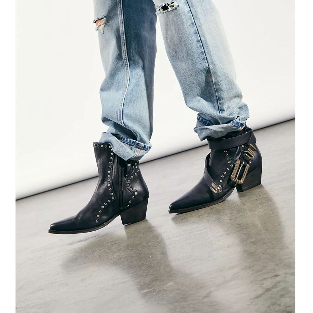 FP Movement by Free People Black Studded Leather Ankle Boots